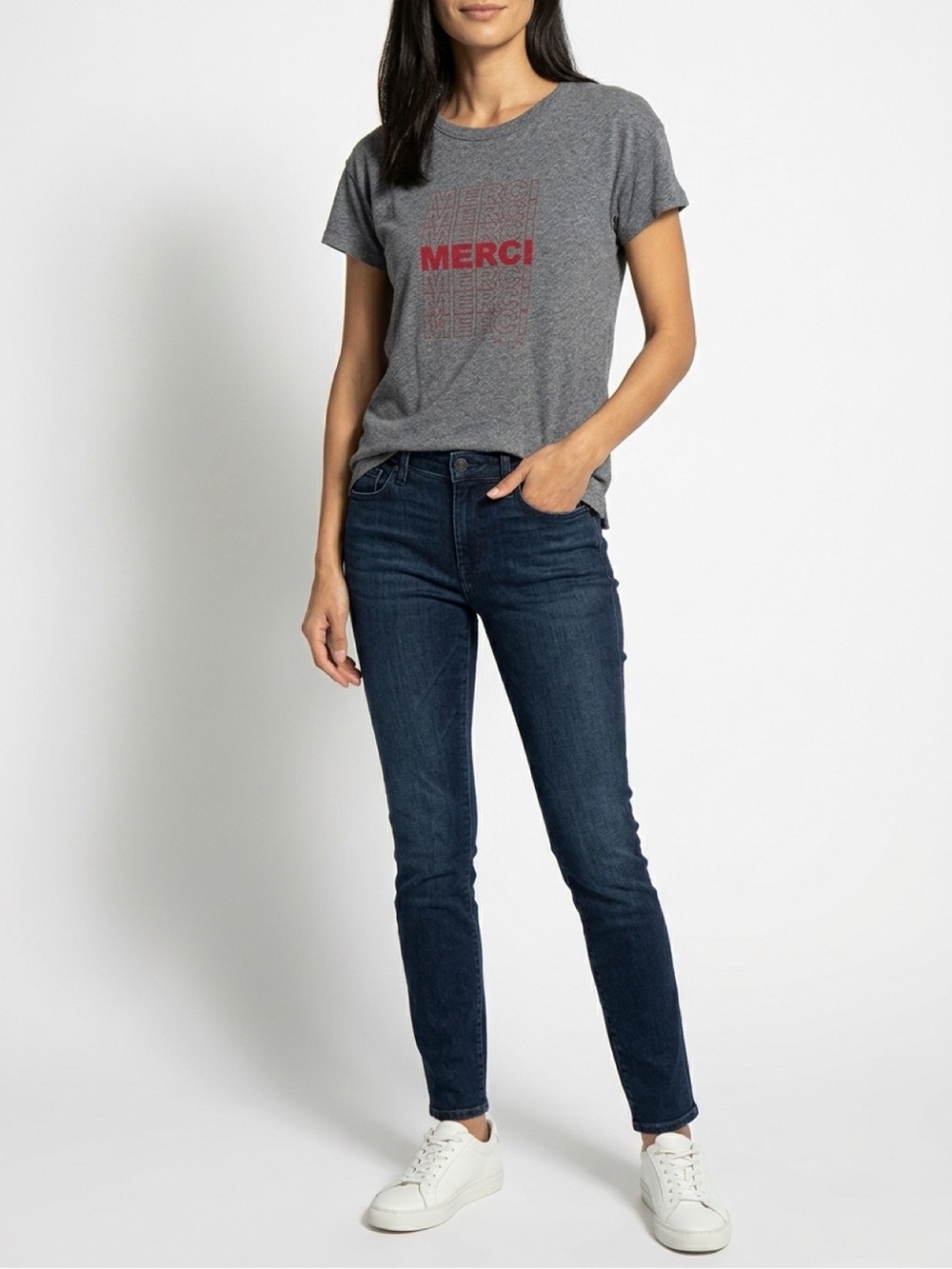 rag & bone Heather Gray Tee with Red MERCI Graphic